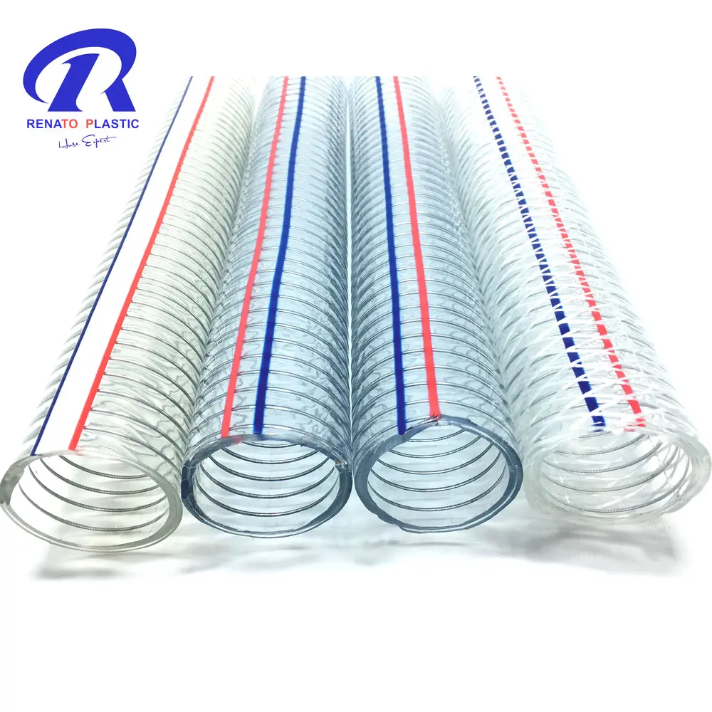 Manguera de PVC flexible transparente reforzada con resorte y alambre de acero